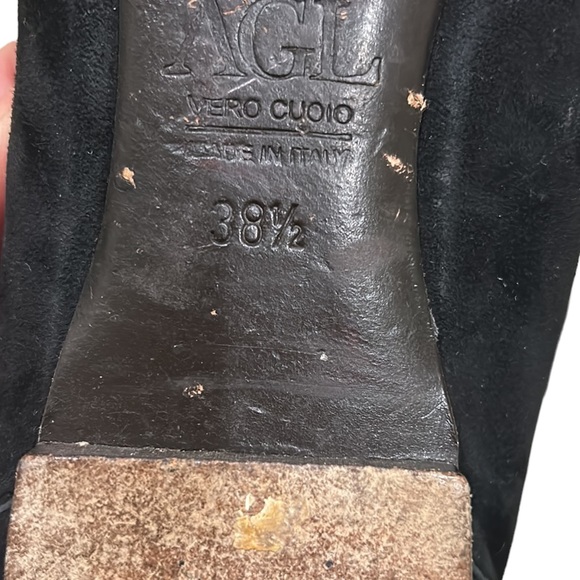 AGL Monika Black Suede Leather Metallic Gold Houndstooth Cap Toe Flats - 8.5 - Picture 13 of 15